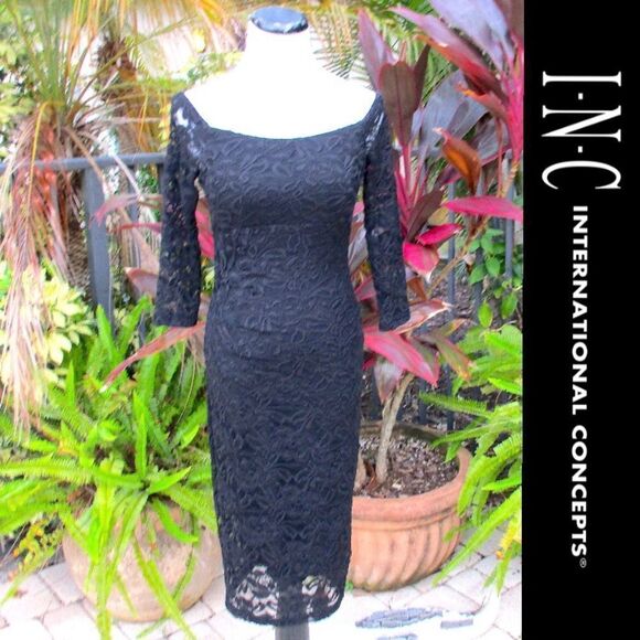 🍍3/$15🍍 INC International Concepts Lace 3/4 Sleeve Dress - Picture 1 of 7
